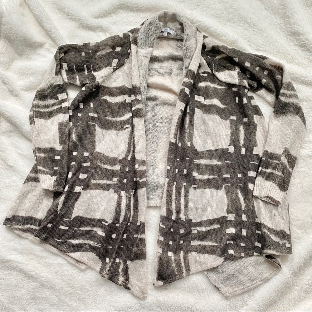 Gap Open Front Flowy Cardigan Gray White Plaid Size XS